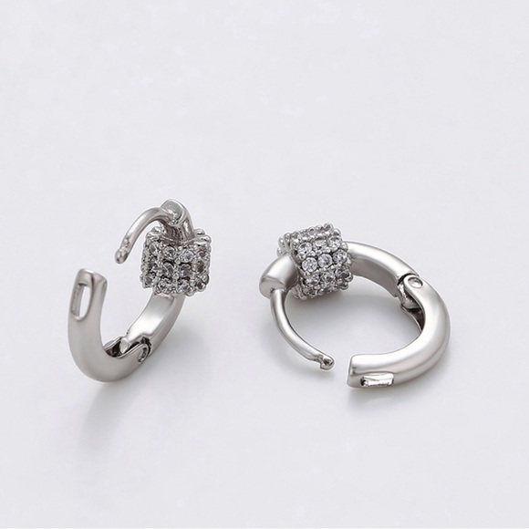 Hoop Earrings Platinum Plated CZ Stone Luxury Jewelry - Picture 4 of 11